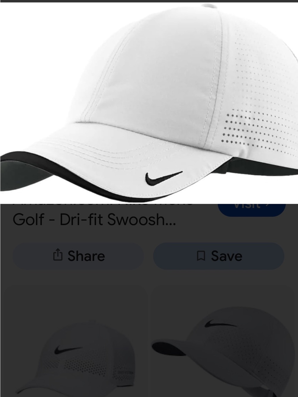 Nike White and Black Unisex Dri-FIT Perforated Golf Cap, Swoosh